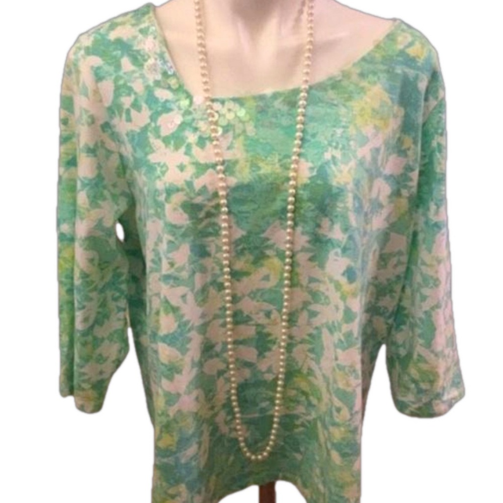 ❤️Ruby Rd. Mint green sequined Blouse size 1x stylish top, EUC, 3/4